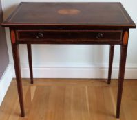 Victorian mahogany shell and string inlaid single drawer side table