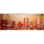 A group of good 19th century cranberry glass items.