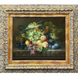 A large framed oil on canvas depicting still life fruit signed P. Walker, frame size 88 x 78cm.