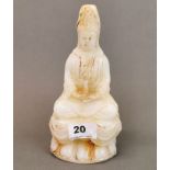 A Chinese mutton fat jade / hardstone figure of the Godess Guanyin meditating, H. 21.5cm.