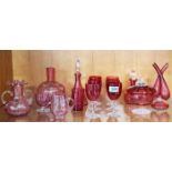 A group of good 19th century cranberry glass items.