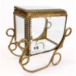 A c.1900 gilt brass and glass French carriage casket, with opening top, H. 19.5cm, W. 14cm.