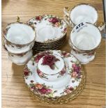 A Royal Albert Old Country Roses tea set, comprising six cups, saucers and plates, and a powder