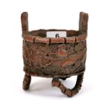 A fine Chinese carved bamboo censer, H. 6cm, Dia. 11cm.