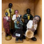 A group of six resin Jazz musician figures, tallest H. 35cm.