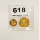 A 1966 gilt one dracma coin, together with a further coin.