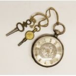 A Victorian cased white metal key wind pocket watch.