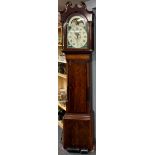 An 18th century inlaid mahogany veneered long case clock with painted moon phase dial and second