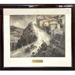 Peter Helck (1893-1988): An original framed pen and ink sketch of early motor racing on a mountain