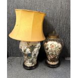 An Antique Chinese inside painted glass table lamp base, H. 46cm, together with a matching Chinese