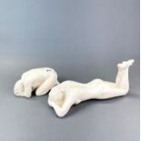 Two mid 20th century stone resin sculptures, (largest sculpture AF to foot.) longest L. 34cm.