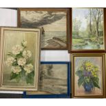 A group of mixed oil paintings, largest 42 x 65cm.