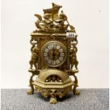 A brass mantel clock, H. 40cm.