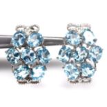 A pair of 925 silver earrings set with oval cut blue topaz, L. 1.8cm.