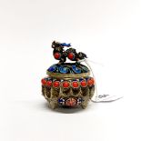An interesting Chinese cast white metal censer with enamelled decoration, Dia. 6.5cm, H. 7.5cm.