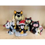 A group of five Lorna Bailey figures of cats, tallest H. 20cm.