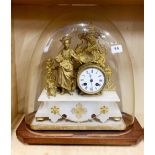 A 19th C French Alabaster and gilt brass mantel clock under dome, overall H. 43cm.