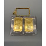 Two Swiss 10g fine gold ingots, one with pendant frame.