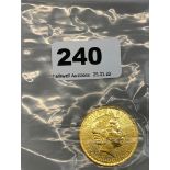 A 2015 Britannia 1oz fine gold coin ingot.