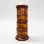 A turned wooden spice tower, H. 20cm.