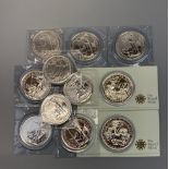 Eleven Royal Mint Britannia 1oz fine silver £2 coins.