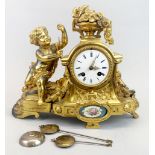 A 19th C French Sevres style gilt metal mantel clock, H. 28cm.