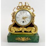 A 19th C gilt bronze and shagreen French mantel clock, H. 15cm.