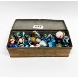 A box early glass marbles.