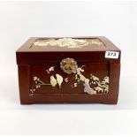 A mid 20th C Chinese lacquered pine box, decorated with soapstone, 31 x 19 x 19cm.