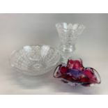 An impressive Bohemian cut lead crystal vase and bowl, together with a 1970's Bohemian crystal bowl,