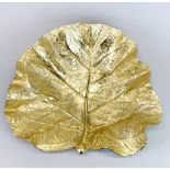 A mid 20th C gilt metal leaf dish dated 1949, 30 x 35 x 8cm.
