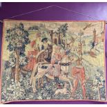 A large woollen tapestry with brass pole 170 x 129cm.