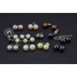 A group of 10 pairs of multicoloured cultured pearl earrings (with one odd earring), largest L. 0.