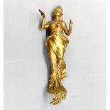 A French gilt bronze / brass Art Nouveau figure designed for holding a pendulum clock, H. 26cm.
