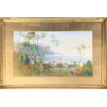 A large gilt framed watercolour of a coastal scene by I. Shapland, frame size 76 x 103cm.