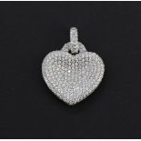 A 925 silver heart shaped pendanta set with cubic zirconias, L. 2.5cm.