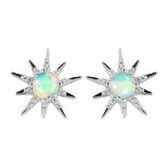 A pair of 925 silver star shaped stud earrings set with cabochon cut opals and white stones, L. 1.