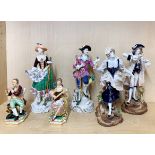 A group of six 19th C porcelain figurines, tallest H. 28cm. All A/F.