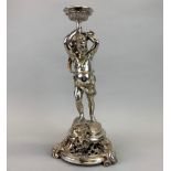 A superb 19th C silver plated bronze/brass centrepiece designed to hold a glass or ceramic drilled