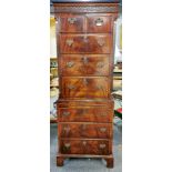 An antique mahogany chest on chest with glove slide, 163 x 58 x41cm.