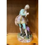 A large 19th C French porcelain figure of a young man, H. 39cm. Minor damage to fingers.