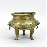 An early 20th C Chinese bronze censer, H. 13.5cm/.. Dia. 15cm.