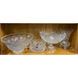 A superb large Webb cut crystal bowl, Dia. 35cm, together with two Beyer crystal items and a further