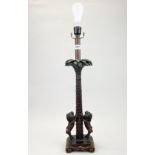 An interesting palm tree and two lions table lamp, H. 60cm.