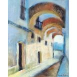 Raymond Balfe, "Arches of Vejer", acrylic on canvas, 2022, 30 x 24 x 2cm. These arches are the