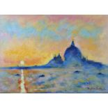 Raymond Balfe, "Venice sunset", acrylic on canvas, 2022, 30 x 46 x 2cm. Painting from a live