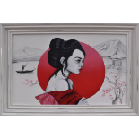 Marina Ratkus, "Geisha", framed oil, 2022, 73 x 51 x 2cm. UK shipping £35.