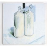 Ian Latham, "Candles", oil painting on gesso panel, 2021, 25 x 25 x 2cm. Cellophane wrapped