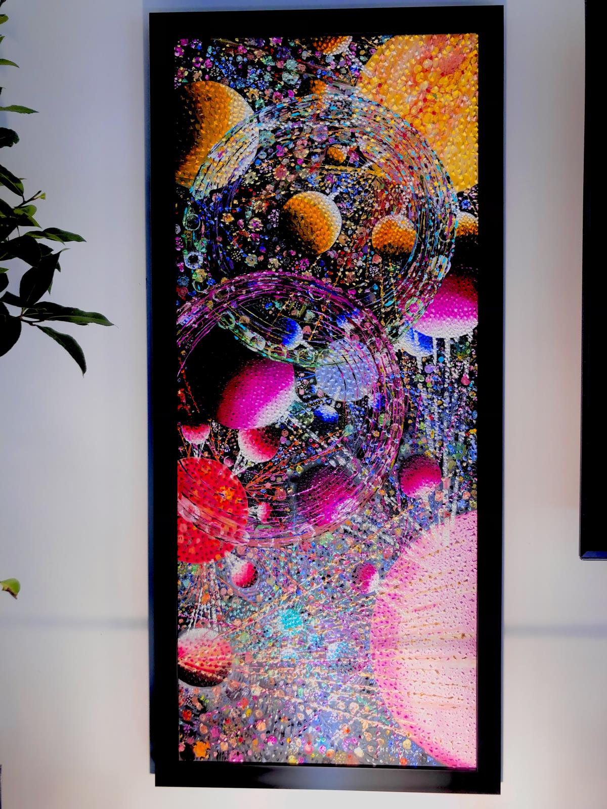 Maurice Hawkins, "Space conflict", oil, 2020, 120 x 50 x 2cm. This piece is extremely detailed