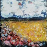 Val Stangoe, "So much to do", encaustic, 2022, 25 x 25 x 2cm. Square encaustic painting unframed. UK